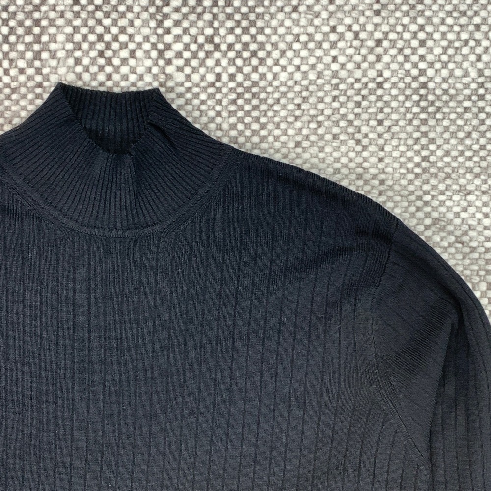 Talbots Sweater Womens Large Black Silk Blend Ribbed Mock Neck Long Sleeve Knit